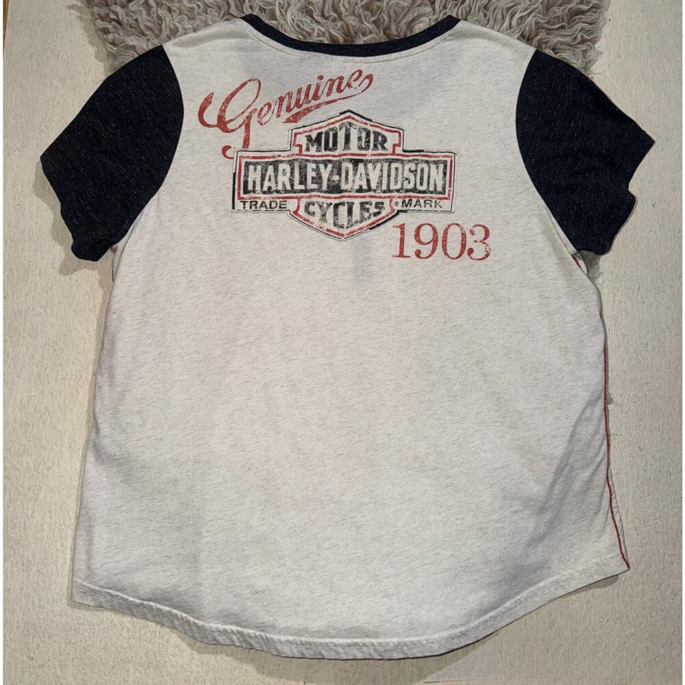Harley Davidson women’s vintage cream & black short sleeve top - Picture 10 of 16